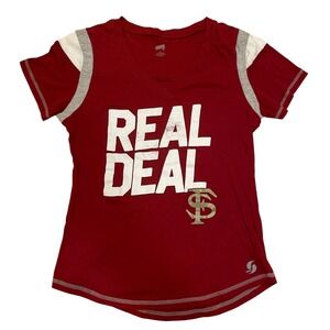 Soffe Real Deal Florida Seminoles T-Shirt V-Neck Top Burgandy Women's Size Large